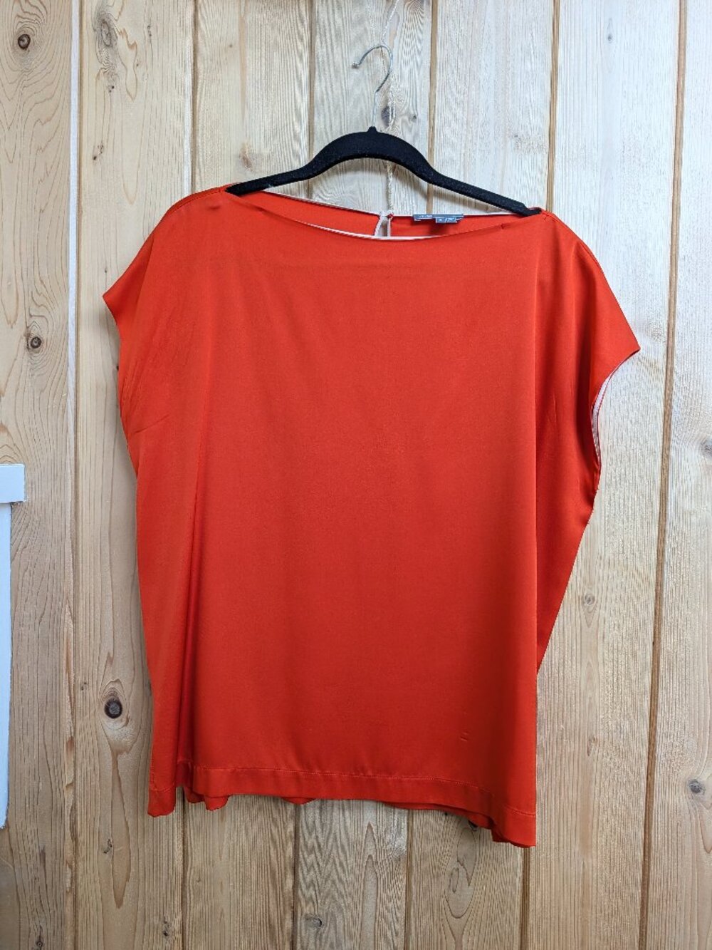 Vince 100% Silk Boatneck Top Orange Short Cap Sleeve Keyhole Back Small